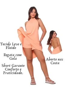 Women's Loose Halter Jumpsuit Set In Fresh Duna Fabric - Coral Orange - View 6