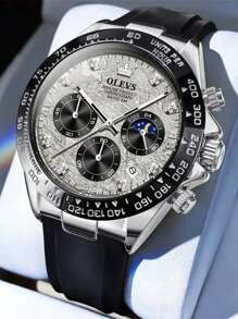 OLEVS. 1pc Relógios masculinos de luxo da moda com cronógrafo de fase lunar, relógio de pulso de quartzo, relógio esportivo à prova d'água luminoso para homens + caixa, presente masculino