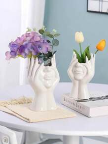 1pc White Ceramic Face Vase,Makeup Brush Storage Bucket, Female Form Head Half Body Bust Vases Boho Minimalism Decorative Modern Nordic Style Flower Vase For Home Living Room Office Decor