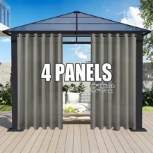 4 Panels Waterproof Indoor Outdoor Curtains For Patio-Privacy Sun Blocking Grommet Curtain Panel Weatherproof, UV Resistant Curtains For Gazebo, Front Porch, Pergola - 深灰色 - 查看 7