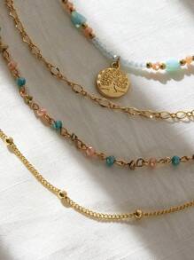 1pc Women Colorful Multi-Layer Rice Pearl Beaded Necklace, Suitable For Daily Wear And Vacation