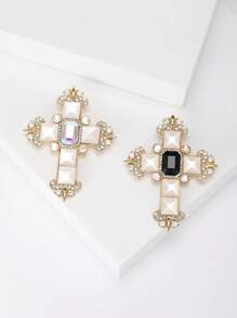 Fashionable Rhinestone Cross Brooch For Women Dress Suit Pin Accessories Party Banquet Gift