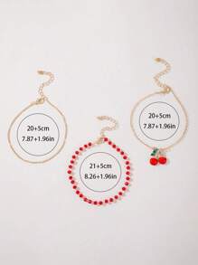 3pcs Red Beaded Multi-Layer Anklet, Cherry Foot Chain - Cherry Anklet 3 Pieces - View 3