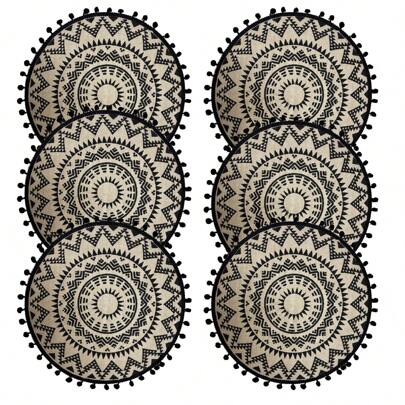 1pc/4pcs/6pcs Set Black Fur Ball Wavy Linen Heat Insulation Table Mats