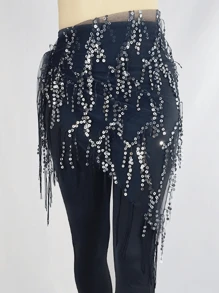 1 件装女士肚皮舞腰链，初学者硬币流苏腰巾，闪亮腰带，腰带