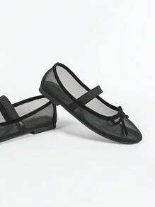 Women's Round Toe Mesh Bow Ballerina Flats, Elegant Minimalist Breathable Retro Mary Jane Slip-On Style, Fashionable And Comfortable For Daily Wear