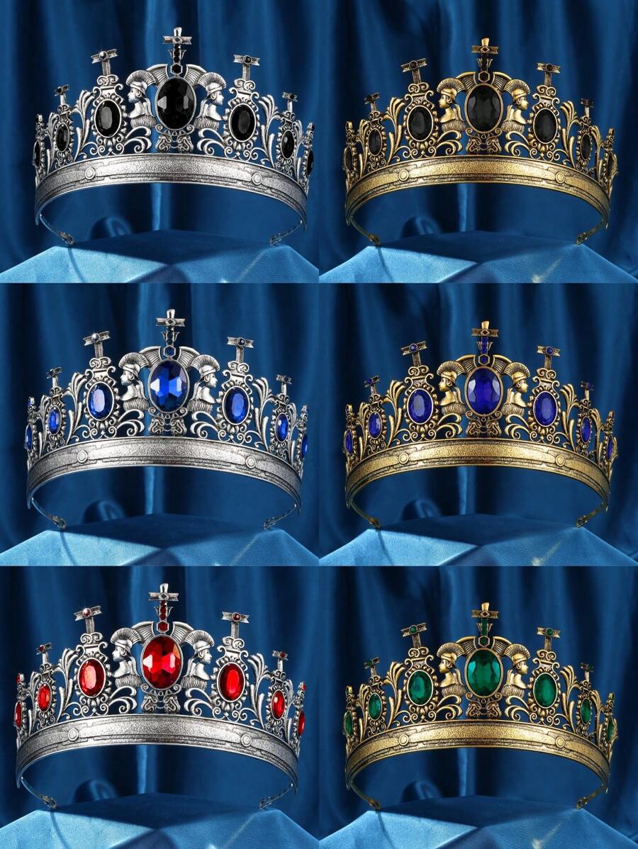 Unisex Gold King Queen Neutral Crown, Medieval Crown, Medieval Renaissance Men Costume, Prince Princess Crown For Birthday, Halloween Cosplay Headpiece - Multicolor - View 1