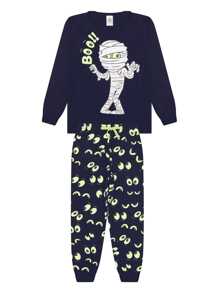 2 Peças de Pijama Infantil Menino Manga Longa Variadas - 1 Camiseta + 1 Calças