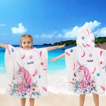1 件儿童连帽浴巾斗篷，速干吸水长袍斗篷，方便更换，男女通用可爱花卉设计，适合海滩、泳池、度假 - 多色[1件] - 查看 2