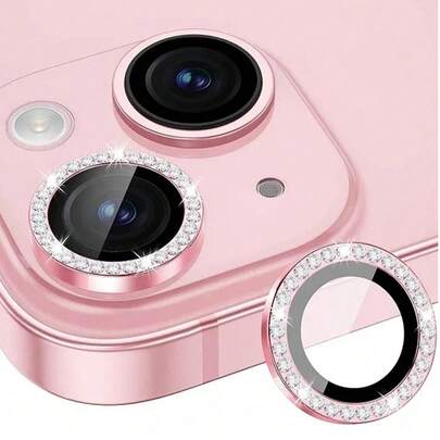 3片装相机镜头保护膜，适用于 16/15/11/12/13/14/15 Plus，钢化玻璃金属环盖，高清透明（粉色）