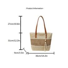 Women Large Capacity Tote Bag Fashion Trendy Tassel Beach Shoulder Bag Handbag for Travel Daily Shopping - Beis - Ver 9