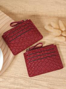 Burgundy Bag Charry Red Bag Wine Red Bag Chic Wine Red Leather Women's Short Wallet With Front And Back 3 Card Slots Embossed Texture For A Tactile Feel Zippered Coin Pocket And Snap Closure For Women Wallet Mini Wallet Purse Wallet Card Wallet - Burgundy - View 8