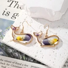 1 对蓝色永生花合金手工树脂花吊坠耳环