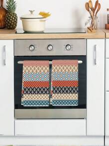 2pcs Bohemian Style Kitchen Towel Set, Mandala Pattern Dish Cloth With Strong Absorbency, Kitchen Hand Towel, Rustic Holiday Home Decor - Multicolor - View 3