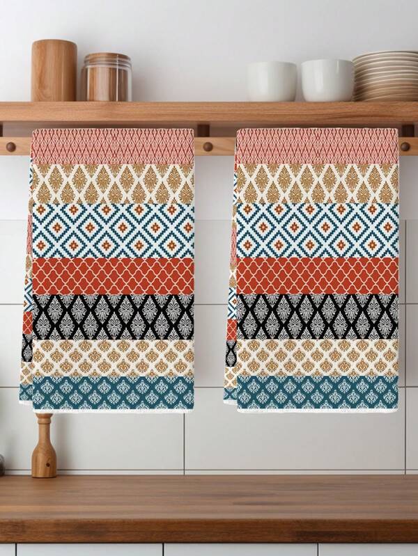 2pcs Bohemian Kitchen Towels Decorative Set, Boho Mandala Dish Towels, Absorbent Dish Cloths, Hand Towels For Kitchen Farmhouse Holiday, Home Decor
