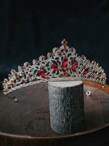 1pc Women's Red Multi-Function Casual Bridal Crown Headdress, Wedding Princess Tiara Headpiece, Luxurious, Elegant And Charming, Suitable For Bridal Photography And Weddings