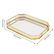 Zwei Formen goldener verspiegelter Kosmetiktablett für das Badezimmer, Metall dekorativer Schmuckaufbewahrungstablett, Schmink- und Duftstoff Organizer für Kommode, Schlafzimmer, Heimorganisator dekorativer Tablett, geeignet als Kerzenhalter, Tischzentrum (Kreis und rechteckige Form), Lagerung im Studentenwohnheim