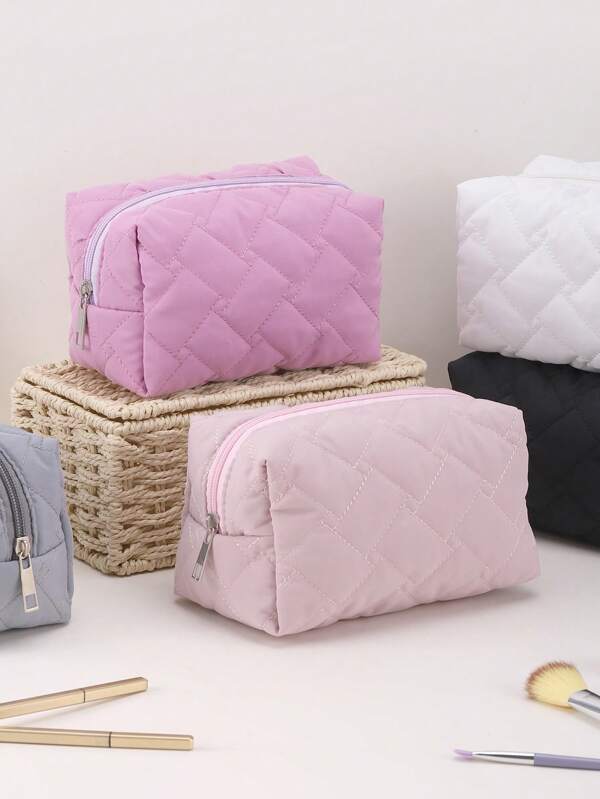 1pc Solid Colour Basic Style Cosmetic Bag,Large Capacity Basic Style Makeup Bag,Stylish And Portable Holds Lipstick, Toiletries, Coins, Keys, Etc,Travel Cosmetic Bag For Women