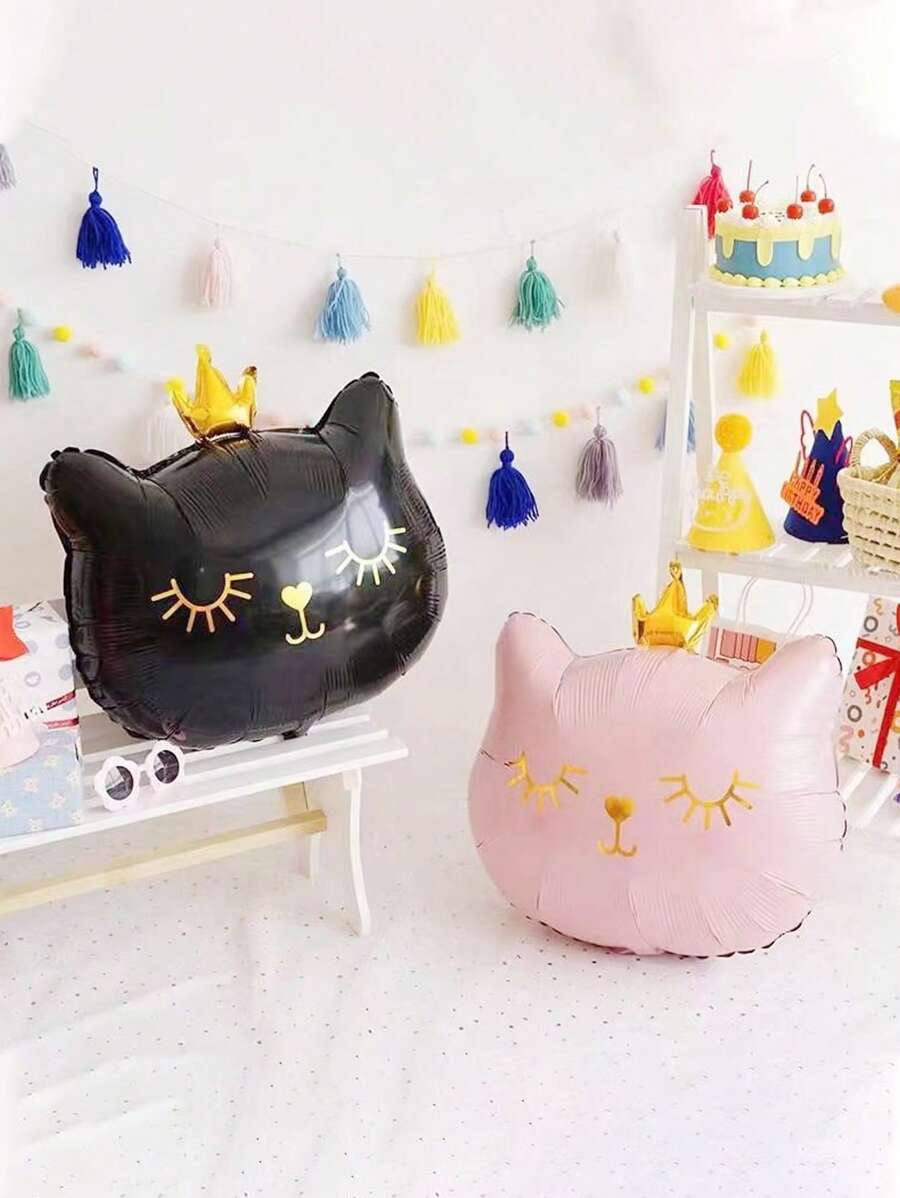 Decoração de Aniversário Conjunto para Fotografia: Coroa, Balão de Gato, Decoração de Festa, Balão de Gato, Coroa de Gato Preto, Balão de Folha, Decoração de Balão para Feriado e Jardim