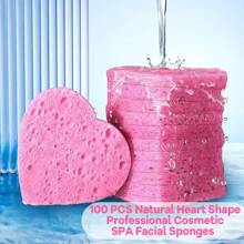 100-Piece Heart-Shaped Compressed Face Sponge With Storage Container For Cleansing Natural Cellulose Disposable Face Sponge SPA Sponge For Facial Cleansing Exfoliating Cosmetics Or Mask Removal