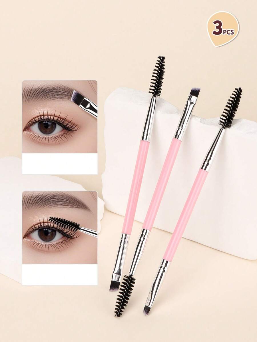1支/3支/5支/10支装双头眼影刷、睫毛刷、化妆刷、美妆工具、便携旅行装化妆品刷、眉刷、眼影刷、螺旋刷、睫毛刷 - 粉色 - 查看 1