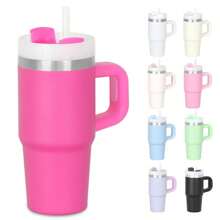 1Pcs 14 Oz Kids Tumblers With Handle, 14 Oz Mini Cup For Kids, Stainless Steel Double Wall Vacuum Insulated Cup With Handle, Straws And Lid, Suitable For Home, School & Outdoor Use (Hot Pink) - Kem - Xem 2