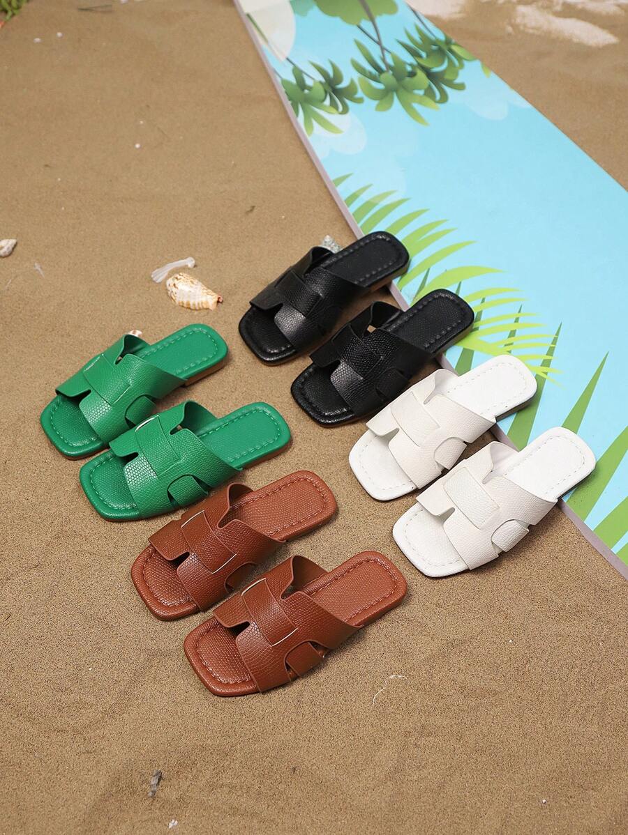 1 双加大码黑色幼儿/小女孩平底凉鞋，纯色 PU 拼接交叉带设计，露趾，时尚优雅可爱的罗马凉鞋适合 3-12 岁女孩，日常休闲、派对、海滩、春夏新款 2025（请订购大一码，因为它偏小） - 黑色 - 查看 1