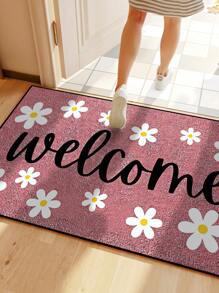 1pc Pink Background Welcome Floral Design Doormat, Minimalist Style Indoor/Outdoor Non-Slip Mat, Washable, Water Absorbing, Quick Drying, Suitable For Kitchen, Dining Room, Hallway, Bathroom, Bedroom, Outdoor, Entryway, Home Decor, Room Decor, All Season Gifts Birthday Graduation Rug Carpet Rugs Door Mat Carpet For Living Room Kitchen Rug Bedroom Decor Blankets And Throws Rugs For Bed Room Bathroom Decor Room Decoration Stuff Living Room Decor Office Decor House Decor Home Decor Living Room Bathroom Rug Room Decor Aesthetic