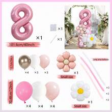 33 件/套马卡龙粉色数字气球柱，40 英寸，大尺寸粉色铝箔数字气球配雏菊铝箔气球，适用于雏菊主题生日、婚礼、母亲节装饰、生日气球、女性周年纪念装饰。婚礼，性别揭晓（0-9）