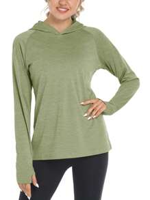 Women's Summer UPF50+ Sun UV Protection Hoodie Shirts Outdoor Long Sleeve Hiking Athletic T-Shirt With Thumb Holes Breathable Lightweight Tee Tops - 麥綠色 - 查看 3