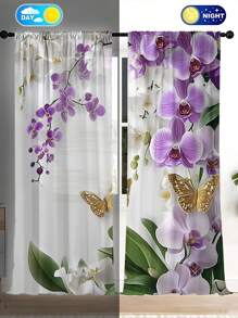 Set da 2 pezzi di tende semitrasparenti e semioscuranti con decorazione floreale moderna per soggiorno, camera da letto, decorazione per la casa