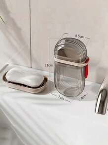 Doppelschicht-Design Reise-Seifenbox mit Deckel und 3-in-1 Mundspülbecher, wasserdichte Seifenbox, tragbarer 3-in-1 Mundspülbecher zum Zähneputzen, multifunktionaler Reise-Organizer, Mini-Luxus-Reise-Seifenbox für Zuhause, doppelschichtig versiegelt mit ablaufbarer Seifenbox, Rückkehr zur Schule