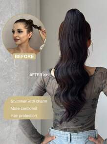 24 Inch Brown Wavy Thermoplastic Synthetic Ponytail Hair Clip, For Daily Use - Brown - View 4