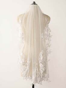 1 Pc Pearl Fingertip Length 37.4inch(95cm) Lace Floral Wedding Bridal Veil With Metal Comb For Wedding Party White Ivory
