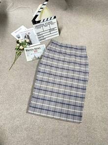 Fashionable Casual, Vacation Chic, Lightweight, Elegant Women's Versatile Slim-Fit Outdoor, Homewear, Travel, Work Skirt - New Checkered Printed Skirt, Spring/Summer