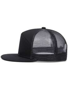 1pc Minimalist Solid Color Patchwork Flat Brim Baseball Cap, Unisex Outdoor Mesh Breathable Sun Hat, Casual Versatile Trucker Hat - Multicolor - View 4