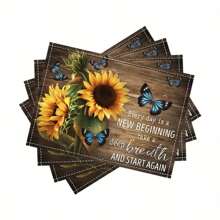 6 stuks, 4 stuks Zonnebloempatroon Tafelgerei Placemats, Onderzetters, Tafelmatten, Keukentafel Tafelgerei Placemats, Maat 12 * 18 Inch, Geweven Van 100% Polyestervezel, Geschikt Voor Keuken Eettafels, Feestdecoratie Placemats, Huisdecoratie, Ideale Cadeaudecoratie