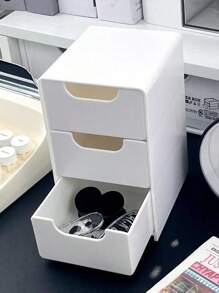 1 个 3 层白色抽屉式收纳盒，多功能办公用品，PP 材质收纳盒，用于零食、玩具、珠宝、化妆品、桌面收纳盒，适用于办公桌、书房、学校，完美的复活节礼物