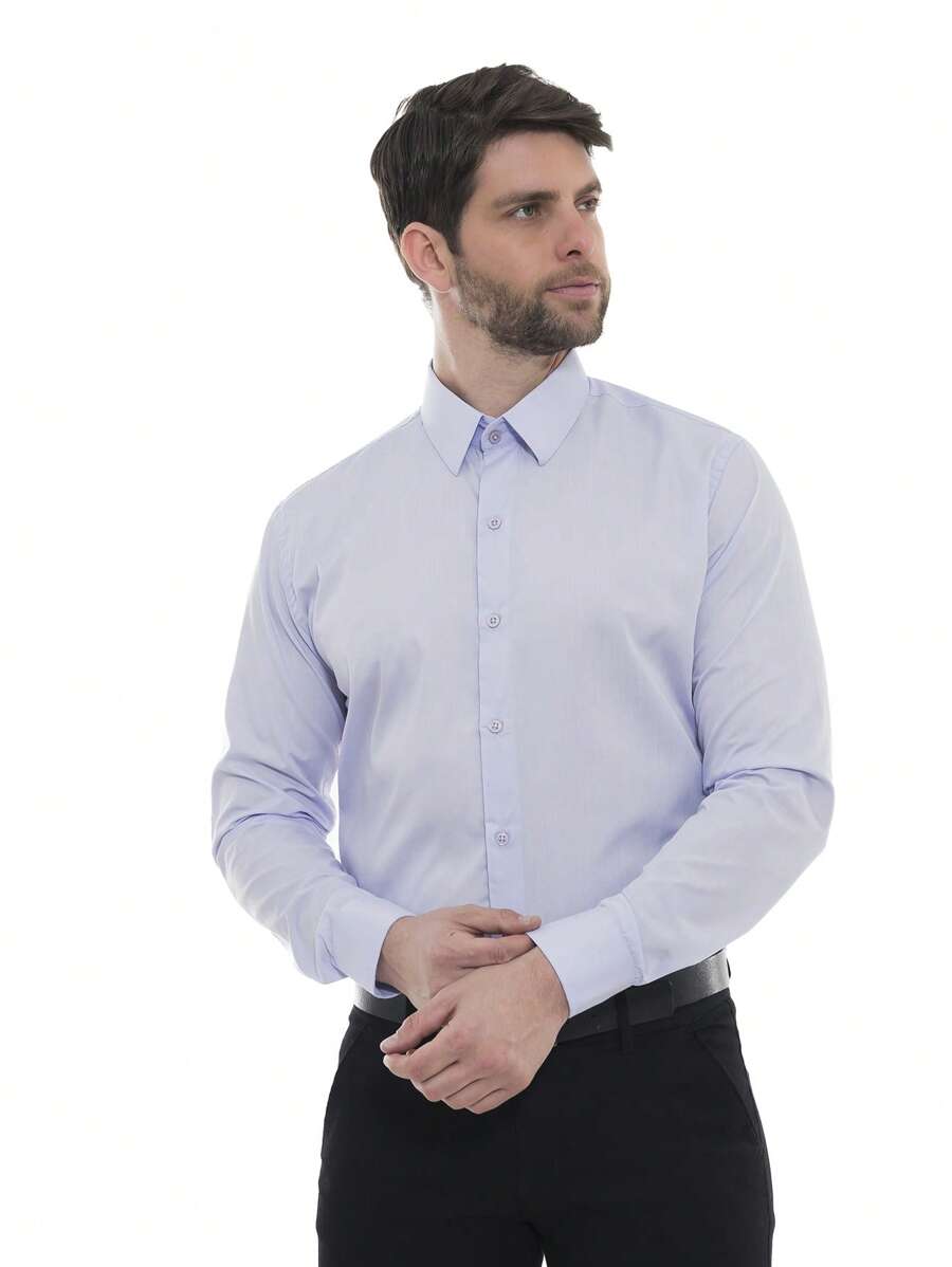 White Slim Long Sleeve Dress Shirt - Lilac - View 1