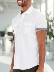 Mens Short Sleeve Western Two Pocket Button Up Shirt - White - View 2