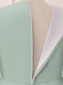 Đầm công chúa thanh lịch cổ chữ V, chất liệu co giãn, đính ruy băng kim loại cho bé gái, thích hợp cho tiệc gia đình, lễ hội, tiệc tùng. Không bao gồm băng đô cài tóc. - màu xanh lá - Xem 9