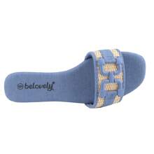 Women's Korean Style Woven Roman Flat Slides - Summer Open-Toe Glitter Embellished Sandals With Bohemian Cross Strap For Beach, Casual & Dress Outfits In Beige/Black/Pink/Blue - 藍色 - 查看 5