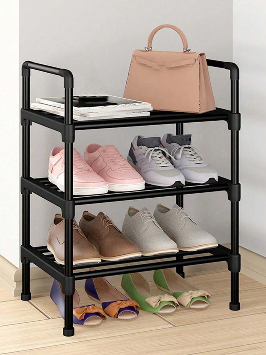 1pc Simple Shoe Rack Strong Load-Bearing Indoor Portable Large-Capacity Multi-Layer Footprint Small Household Shoe Storage Rack - Black - View 1