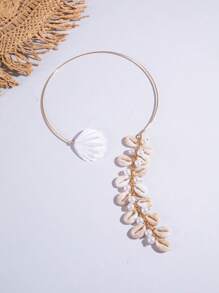 1pc Fashionable Boho Retro Style Resin Seashell & Faux Pearl Beaded Tassel Iron Choker Necklace, Suitable For Activities, Beach Party And Gifts (Seashells And Faux Pearls Vary In Size And Quantity) - Multicolor - View 5