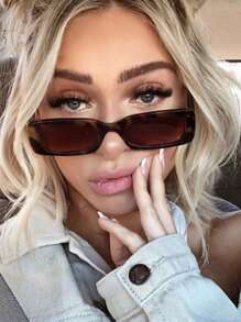 1 par de gafas de mujer de estilo minimalista y colegial, con diseño cuadrado estrecho, adecuadas para uso diario