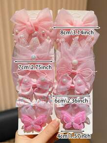 12pcs Pink Cute Flower & Bowknot Hair Clips, Suitable For Teens To Wear In Daily Life And School