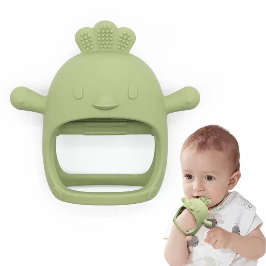 Baby Chick Teether, Silicone Teething Toy Mushroom Shaped Pacifier Massager For Infants - Olive Green - View 1