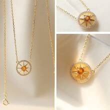 1 pièce Collier pour femmes en or 18 carats plaqué argent sterling 925 millièmes avec zirconium. Chaîne collarbone en étoile octogonale en cristal jaune. Convient pour le port quotidien et les cadeaux de fête pour femmes.
