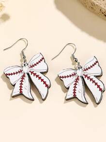 1 Pair Wooden Creative Sports Theme Football Olive Ball Bowknot Earrings, Suitable For Women Everyday And Festivals - Multicolor - View 14