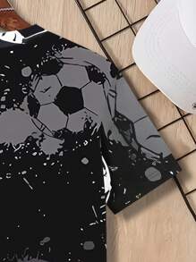 Toddler Boys' Soccer Graphic Print Crew Neck Short Sleeve T-Shirt, Casual Sports Wear - Black - View 5